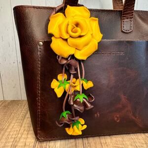 Leather Yellow Rose Purse Charm Genuine Leather Flower Bag Charm NEW FAST SHIP